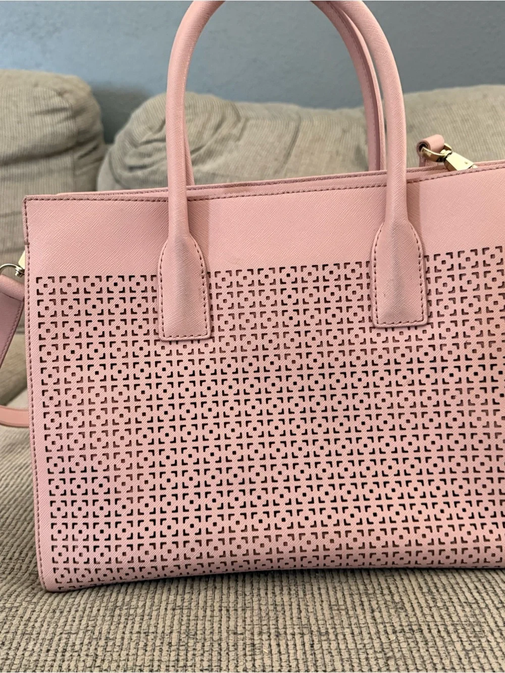 kate spade Blush Pink Perforated Leather Satchel with Crossbody Strap